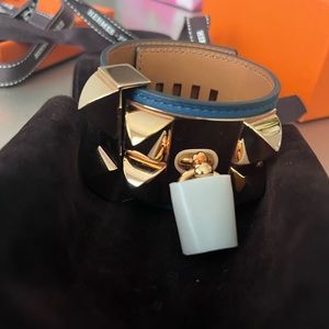 Hermes Collier de chien CDC mallard blue rose gold HW size S small